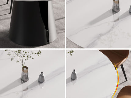 53.15" Modern Artificial Stone Round Carbon Steel Base Dining Table, Can Accommodate 6 People - White / Black