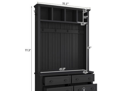 Hall Tree With 4 Drawers, Coat Rack With 6 Hooks