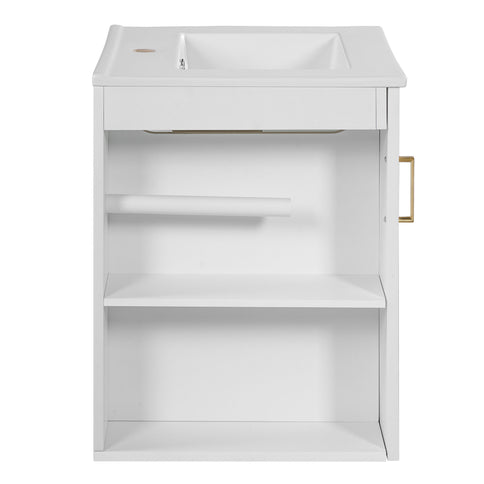 Modern Wall Mounted Bathroom Cabinet With Side Shelf And Ceramic Sink