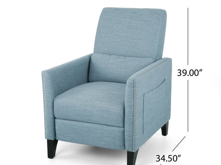 Repose Upholstered Recliner Chair With Nailhead Trim And Side Pocket - Light Blue