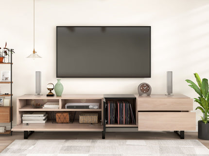 TV Stand For 80'' TV With Double Storage Space, Media Console Table With Drop Down Door