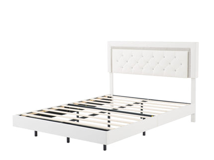 Platform Bed Frame With Adjustable Upholstered Headboard, RGB LED Lights, No Box Spring Needed