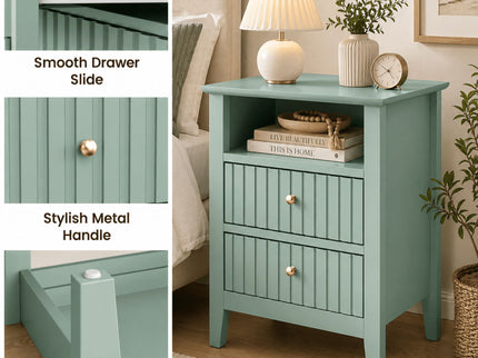Fluted Nightstand With 2 Drawers