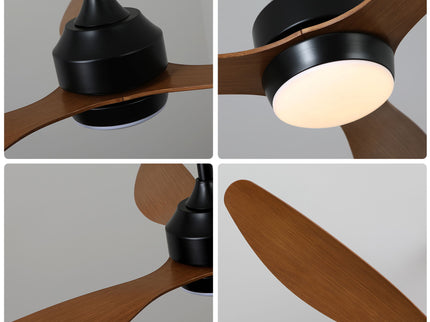 Ceiling Fan With Lights Quiet DC Motor 3 Blade Ceiling Fans 6 Speed Levels, Reversible Ceiling Fan - Matte Black / Wood