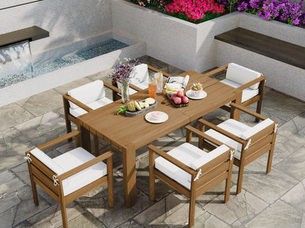 Rustic Patio Dining Set For 6 With Removable Cushions