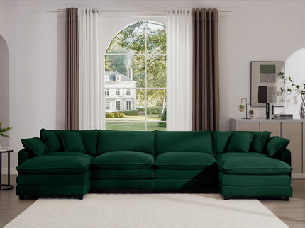 Modern Modular Cushion Sofa With Ottoman, Low Back, Deep Seating Sofa Set
