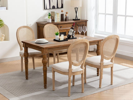 French Style Solid Wood Frame Antique Painting Fabric Rattan Back Dining Chair (Set of 2)