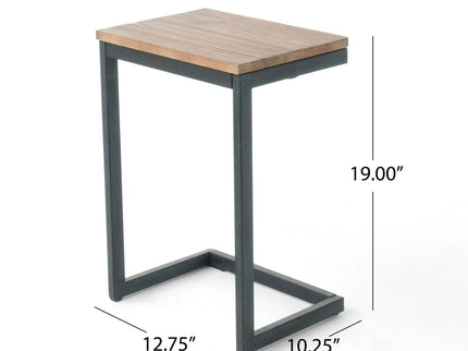 Small C Shaped End Table With Iron Base And Fir Wood Top - Black