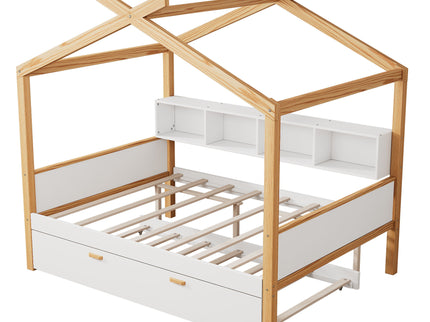House Bed With Bookshelf Storage