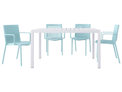 4 Modern Stackable Armchair Matched With Long Table