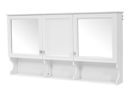 Wall-Mounted Mirror Medicine Cabinet With Adjustable Shelf And Open Shelves, Bathroom Storage Cabinet Over Toilet - White