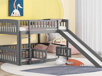 Low Bunk Bed With Slide, Fence And Ladder
