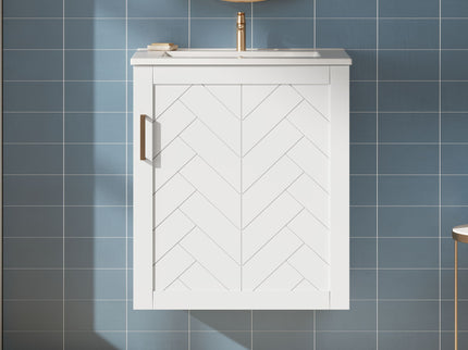 Modern Wall Mounted Bathroom Cabinet With Side Shelf And Ceramic Sink