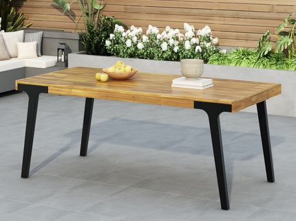Acacia Wood Patio Dining Table, 69"L Rectangle Outdoor Table - Teak / Black