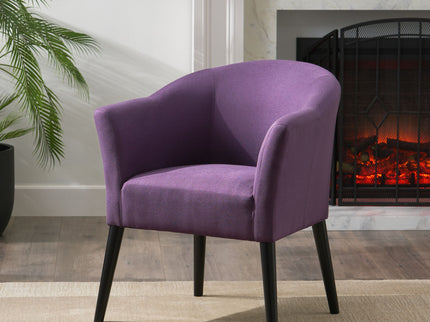Fabric Arm Chair With Wooden Legs And Cushioned Seat - Plum