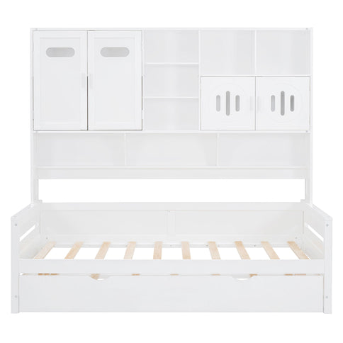 Daybed With All-In-One Cabinet And Shelf
