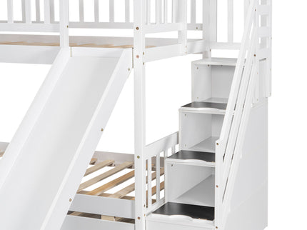 House Bunk Bed With Trundle, Storage Staircase, Roof And Window Design
