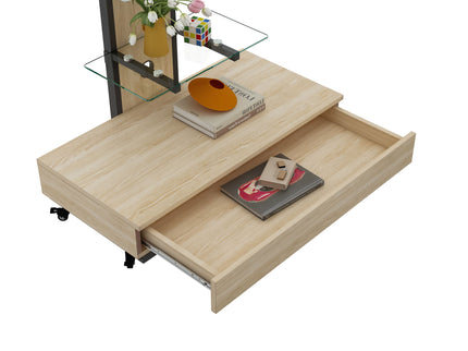 Mobile TV Cart With Push Pull Drawer, Lockable Wheels