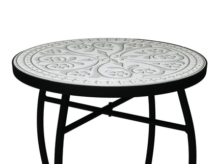 Outdoor Round Side Table With Mosaic Style Top And Curved Iron Legs