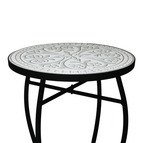 Outdoor Round Side Table With Mosaic Style Top And Curved Iron Legs
