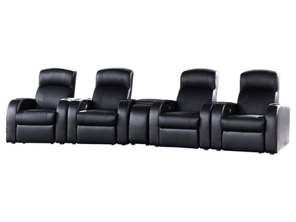 Greenfield - 4 Seater Home Theater With Wedge Console Recliners With Built In Storage And Cup Holders - Black