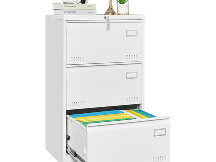 Filing Cabinet Lateral File Cabinet 3 Drawer, Locking Metal File Cabinets Three Drawer, Office Filing Cabinet With Lock Drawers For Home Office