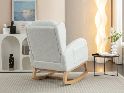 Teddy Fabric Rocking Chair With Packet Wood Legs - Ivory