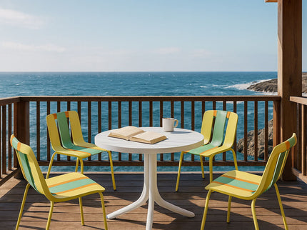 4 Piece Set Of Color Block Designed Single Chairs With Round Table - Grain Yellow / Haze Green / Tropical Orange / White