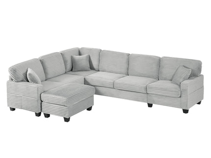 Upholstered U-Shaped Sectional Sofa With Movable Ottoman And Side Storage Pockets