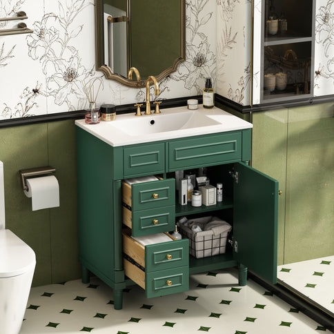 Bathroom Vanity With Sink, Freestanding Storage Cabinet & 2 Drawers And Soft Closing Door, Solid Legs, Frame, Basin,