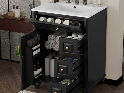 Freestanding Bathroom Vanity With Sink, 3 Drawers & Flip-Out Drawer