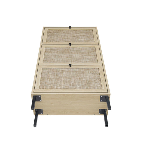 Modern Rattan 3 Door Shoe Rack Cabinet For Entryway
