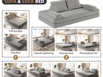 Multifunctional Convertible Sofa Bed With 2 Tumbler Backrests And 2 Pillows, Deep Seat Couch
