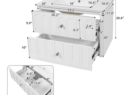 Floating Bathroom Vanity With Oval Knobs & Round Edge, Soft Close Drawer Slides