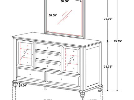 Dennis - 11 Drawer Dresser With Mirror - Cream White