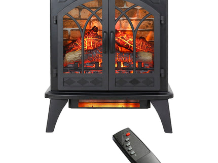3D Flame Electric Infrared Quartz Fireplace Stove With Remote Control - Antique Black