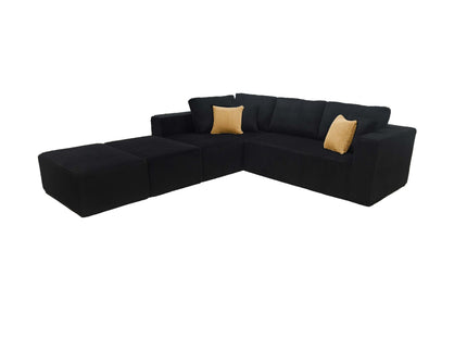 Upholstered Sectional With 2 Moveable Ottomans - Black