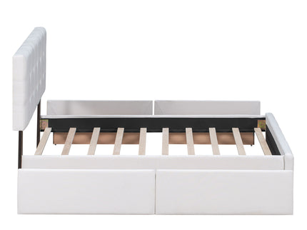 Upholstered Platform Bed With Classic Headboard And Drawers, No Box Spring Needed