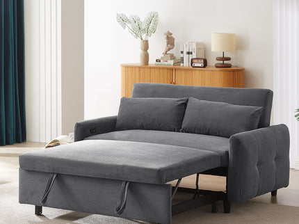 Pull-Out 2 Seat Modern Sleeper Sofa With 2 Throw Pillows And USB Ports