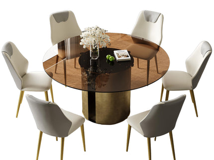 Modern Round Dining Table Set With Glass Top And Steel Legs