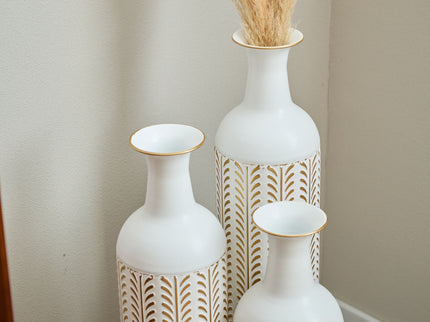 Floor Metal Vase Modern Style Decoration Home Metal Vase 3 Piece Set Gorgeous Home Decoration Large Glazed Metal Vase - Gold / White