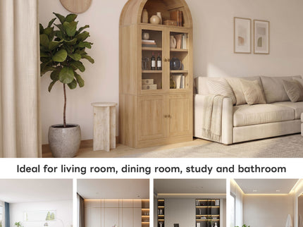 Tall Arched Top Storage Cabinet With 5 Tier Shelves, Soft Close Hinges