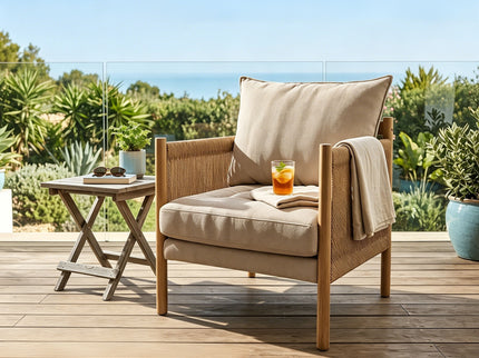 Accent Armchair With Removable Cushions For Living Room - Matte Black / Natural / Sand