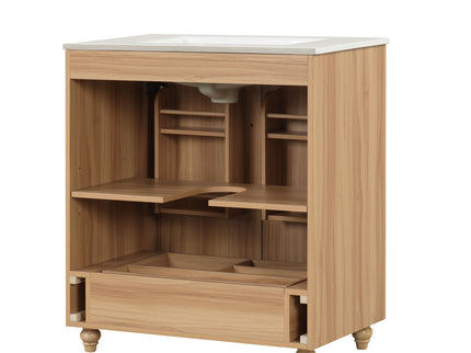 30" Bathroom Vanity With Sink, Cabinet With Doors And Drawer, Rectangular Shape - Natural