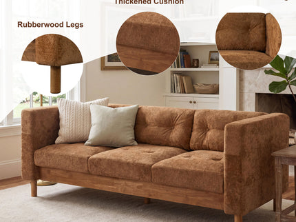 3 Seater Sofa With Square Arms, Tufted Pillow Back For Living Room
