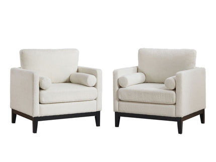 Wide Modern Farmhouse Performance Accent Chair With Legs, Wood Base