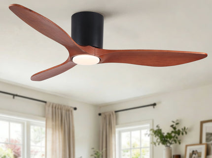 Low Profile Flush Mount Ceiling Fan With Light And Reversible Quiet Motor - Matte Black