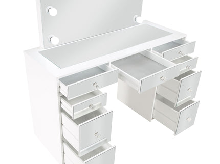 Winona - Makeup Vanity Set With Bulb Lit Mirror And Upholstered Stool - White