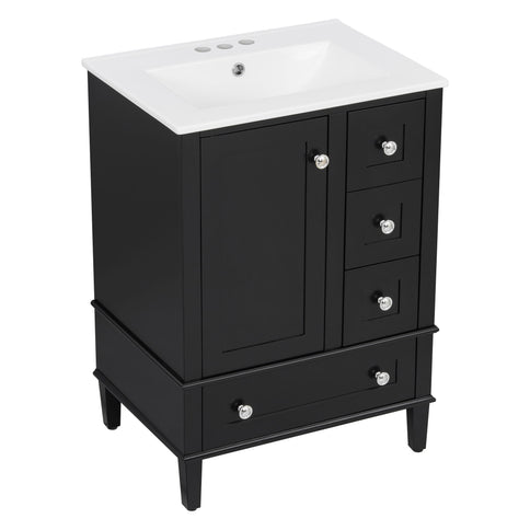 Bathroom Vanity With Integrated Basin, Soft Close Drawers, Door Mounted Double Layer Shelf