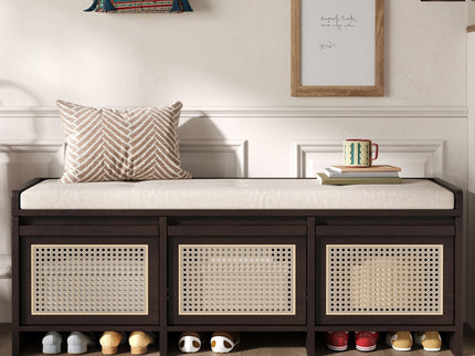Entryway Shoe Bench With Drawers & Button Tufted Cushion